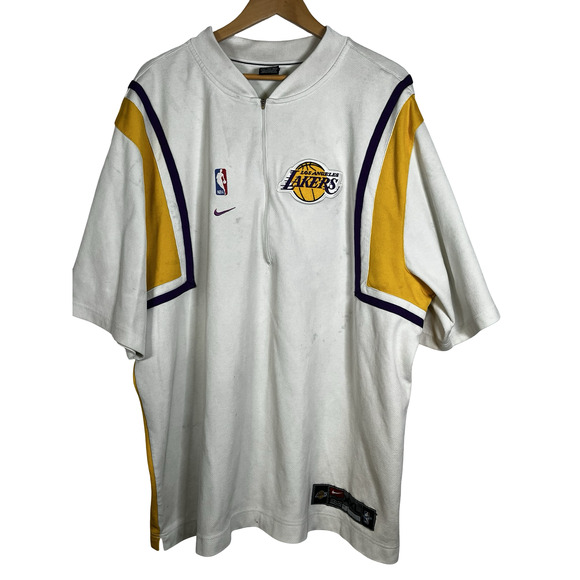 Los Angeles Lakers Shirt Mens 2XL White Purple Gold NBA Basketball Nike Half Zip - Picture 1 of 16